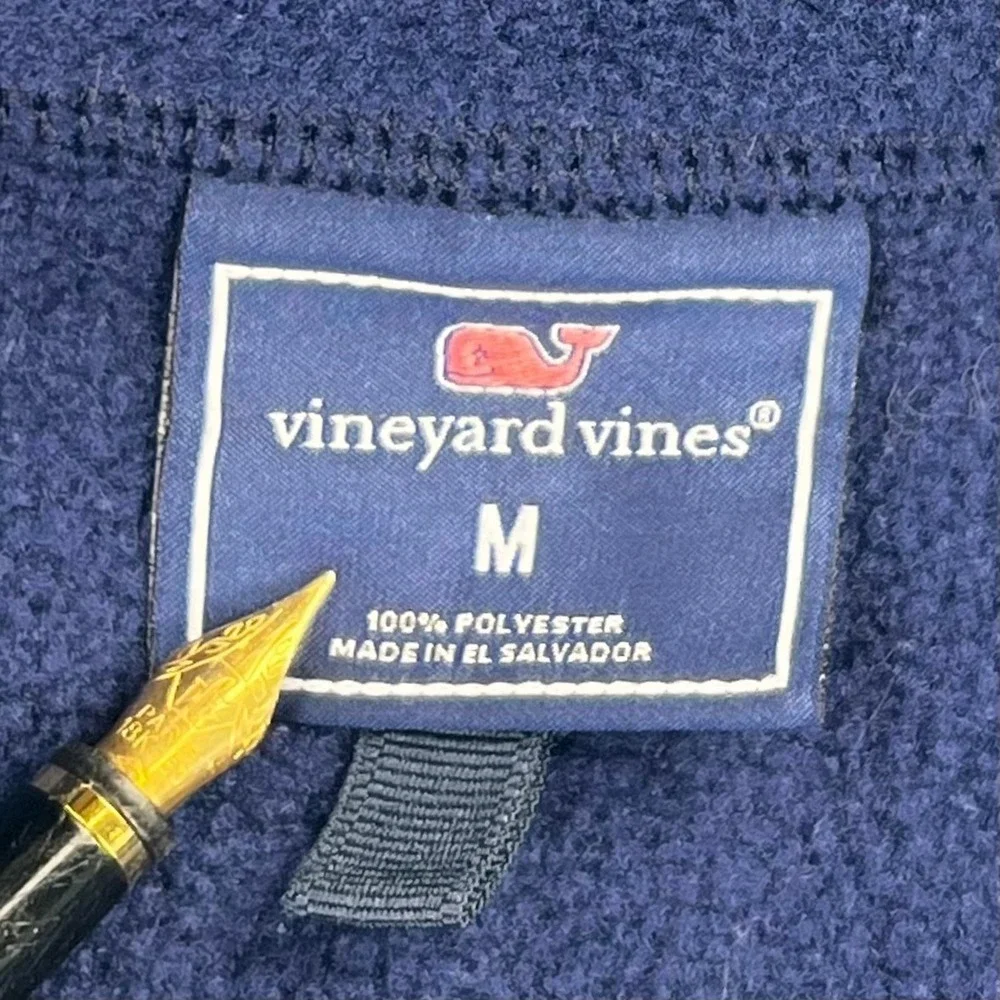 Vineyard Vines Fleece Vest Men's Medium Blue Full Zip Pockets Whale Hiking‎